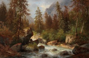 Scene By The Waldbachstrub Near Hallstatt by Carl Hasch Oil Painting