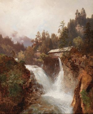 Waterfall by Carl Hasch Oil Painting