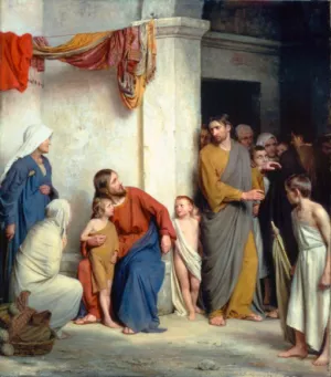 Christ with Children by Carl Heinrich Bloch - Oil Painting Reproduction