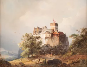 Castle in stormy landscape by Carl Hilgers Oil Painting