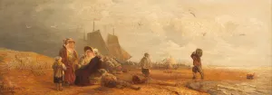 Dutch fishermen by the beach by Carl Hilgers Oil Painting