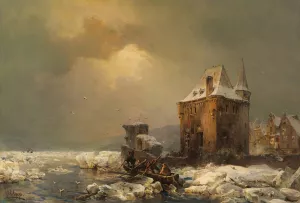 Eisfischer am Wasserschloss by Carl Hilgers Oil Painting