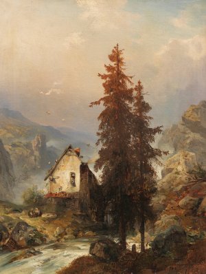 Muhle im Gebirgstal by Carl Hilgers Oil Painting