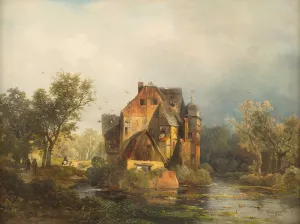 Water castle Caspersbroich by Carl Hilgers Oil Painting