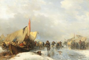 Winter Pleasures On The Ice by Carl Hilgers Oil Painting