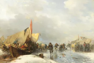 Winter Pleasures On The Ice by Carl Hilgers Oil Painting