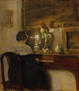 A Lady Playing the Piano by Carl Holsoe Oil Painting