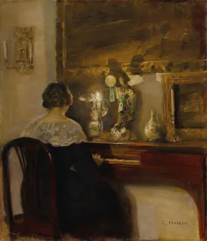 A Lady Playing the Piano by Carl Holsoe Oil Painting