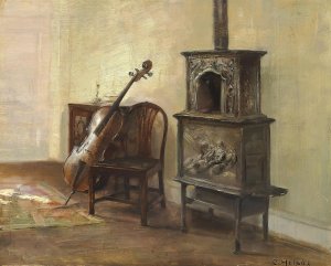Interieur med en cello by Carl Holsoe Oil Painting