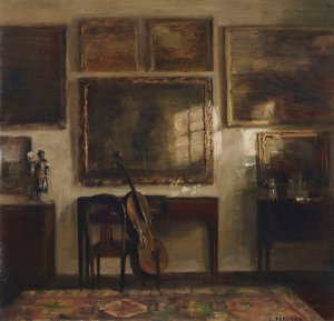 Interior with a Cello by Carl Holsoe Oil Painting