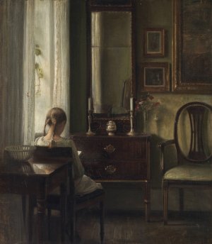 Interior with a Girl Reading by Carl Holsoe Oil Painting