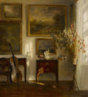 Interior with cello by Carl Holsoe Oil Painting