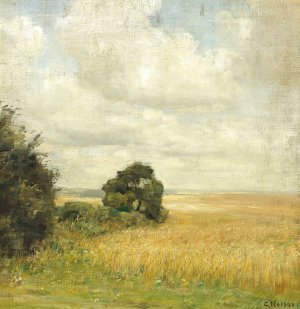 Landskab med udsigt over mark by Carl Holsoe Oil Painting