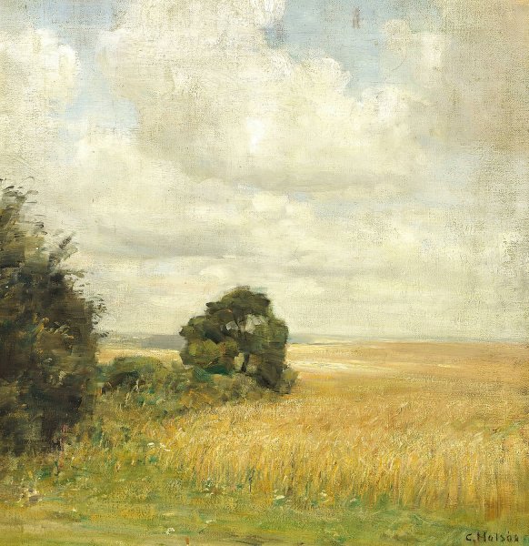 Main Product Photo of Landskab med udsigt over mark Painting by Carl Holsoe
