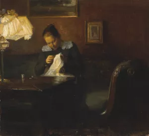 Sewing by Carl Holsoe Oil Painting