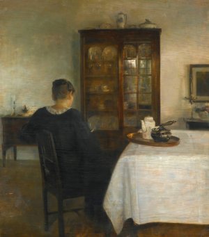 The artist's wife in an interior by Carl Holsoe Oil Painting