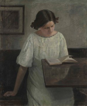 The Artist's Wife in White Reading by Carl Holsoe Oil Painting