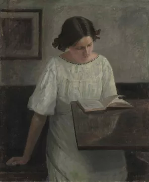 The Artist's Wife in White Reading by Carl Holsoe Oil Painting