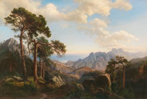 Aussicht vom Col di Sorba bei Vivario mit Pinien, Korsika by Carl Hummel Oil Painting
