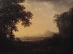 Romantic landscape by Carl Johan Fahlcrantz   Oil Painting