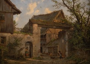Farmstead in spring by Carl Julius Von Leypold Oil Painting