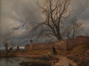 Wanderer in the Storm by Carl Julius Von Leypold Oil Painting