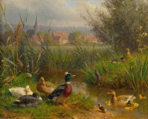 Ducks by Carl Jutz Oil Painting