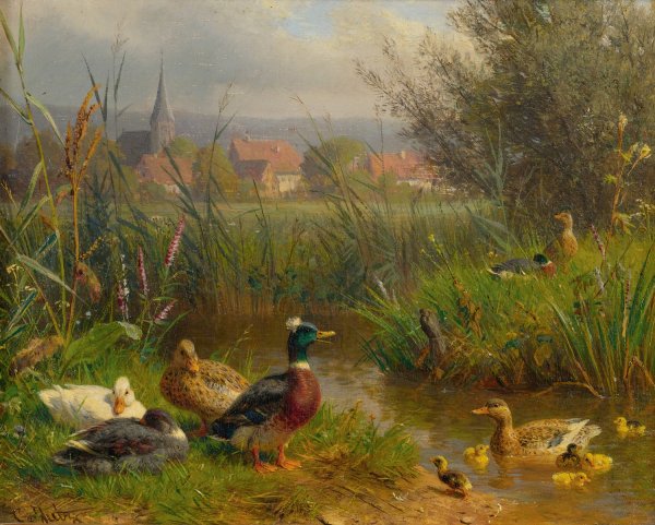 Ducks by Carl Jutz - Hand-Painted Oil Painting Reproduction