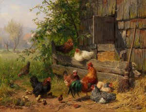 Huhnerhof by Carl Jutz Oil Painting