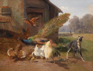 Hund im Geflugelhof by Carl Jutz Oil Painting