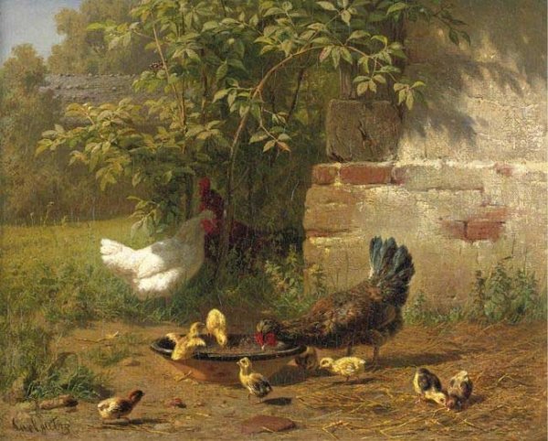 Meal Time by Carl Jutz - Hand-Painted Oil Painting Reproduction
