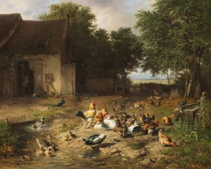 Sommerlicher Huhnerhof by Carl Jutz The Elder Oil Painting