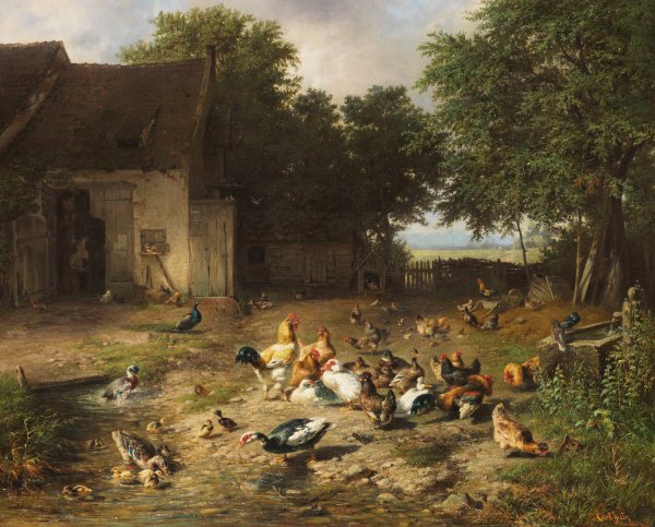 Sommerlicher Huhnerhof  by Carl Jutz The Elder - Hand-Painted Oil Painting Reproduction