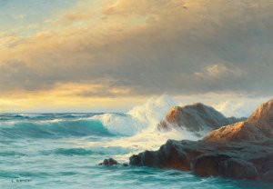 Breakers on the Coast at Sunset by Carl Kenzler Oil Painting