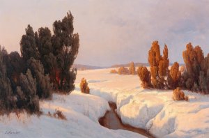 Winter Landscape in the Sun by Carl Kenzler Oil Painting