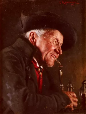 A Portrait Of A Man In A Tavern by Carl Kronberger Oil Painting