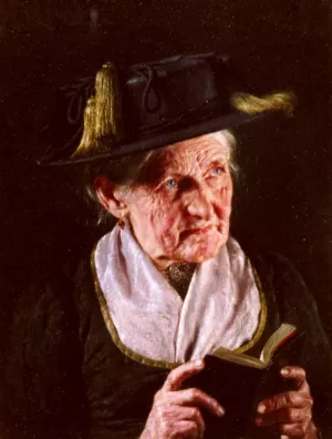 A Portrait Of A Woman With A Book Of Prayer by Carl Kronberger Oil Painting