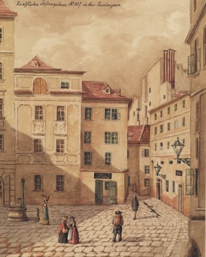 Das Knaffelsche Stiftungshaus in der Jacobergasse Nr. 807 in Wien by Carl L. Wiesbock Oil Painting