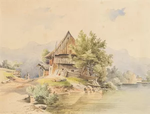 Holzhutte am See Oil painting by Carl Lafite
