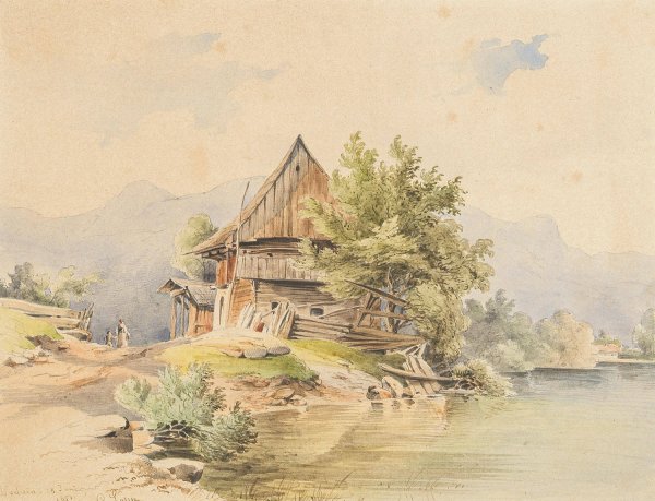 Holzhutte am See  by Carl Lafite - Hand-Painted Oil Painting Reproduction