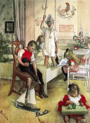 A Christmas Morning painting by Carl Larsson