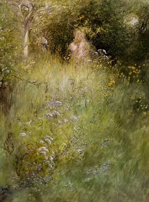 A Fairy, or Kersti, and a View of a Meadow by Carl Larsson - Oil Painting Reproduction