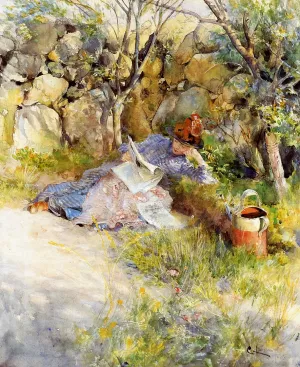 A Lady Reading a Newspaper by Carl Larsson - Oil Painting Reproduction