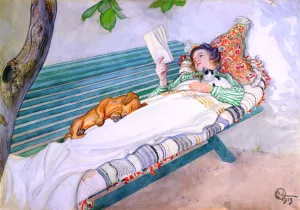 A Woman Lying on a Bench by Carl Larsson - Oil Painting Reproduction