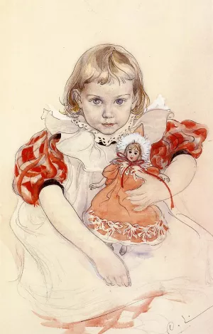 A Young Girl with a Doll painting by Carl Larsson