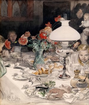 Around the Evening Lamp by Carl Larsson Oil Painting