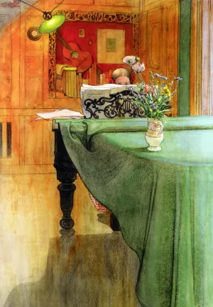 Brita at the Piano by Carl Larsson - Oil Painting Reproduction
