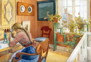 Correspondence by Carl Larsson Oil Painting