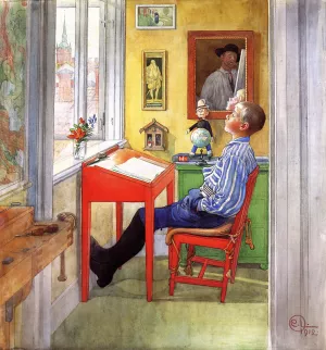 Esbjorn Doing His Homework by Carl Larsson - Oil Painting Reproduction