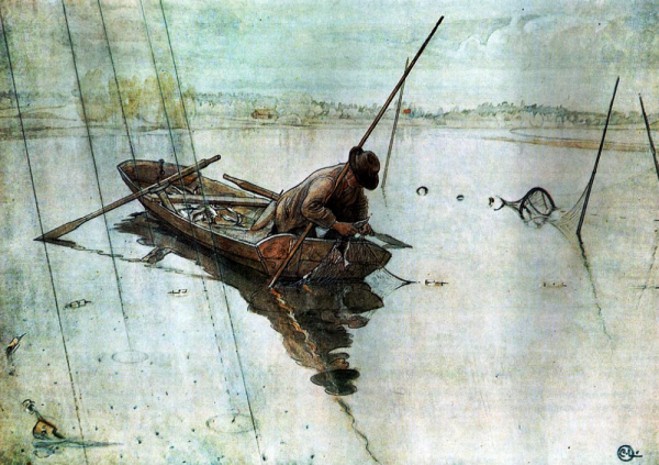 Fishing by Carl Larsson - Hand-Painted Oil Painting Reproduction